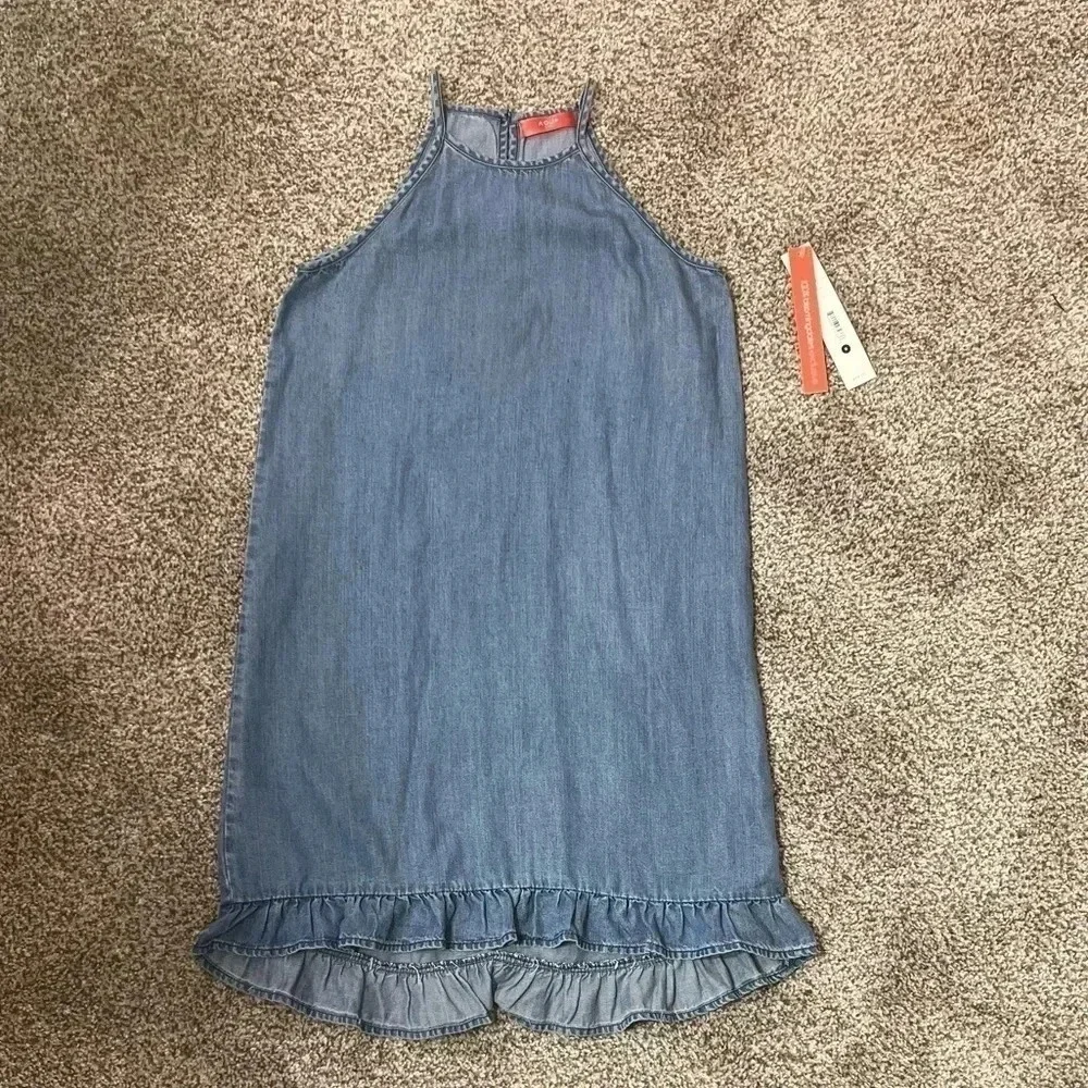 Aqua Girl Kids Chambray Halter Dress Blue Ruffle High‎ Low KD1436 Size S NWT